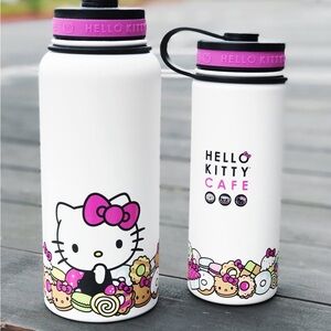 Hello Kitty Cafe White and Pink Metal Water Bottle